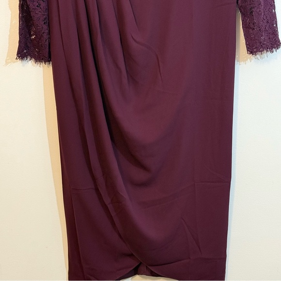 City Chic NWT Elegant Lace Midi Dress Bordeaux Long Sleeve Draped Skirt -Size 18 - Picture 6 of 11